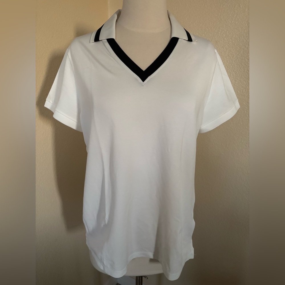 Women’s Ralph Lauren Polo Golf Shirt White with Black. Size L